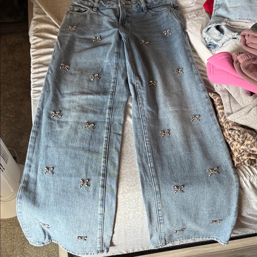 Embellished Light Blue Women's Flare Jeans